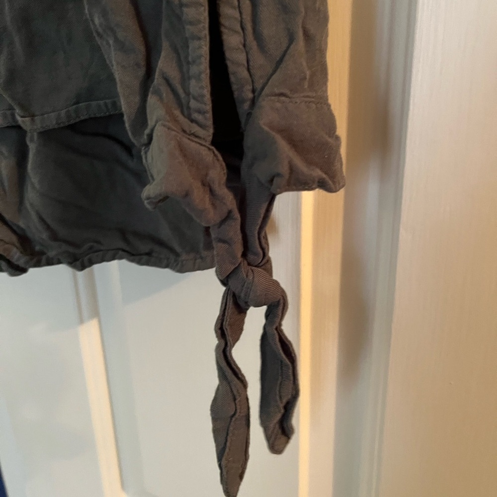 Women's Olive Button-Up Ruffle Top - Picture 2 of 3